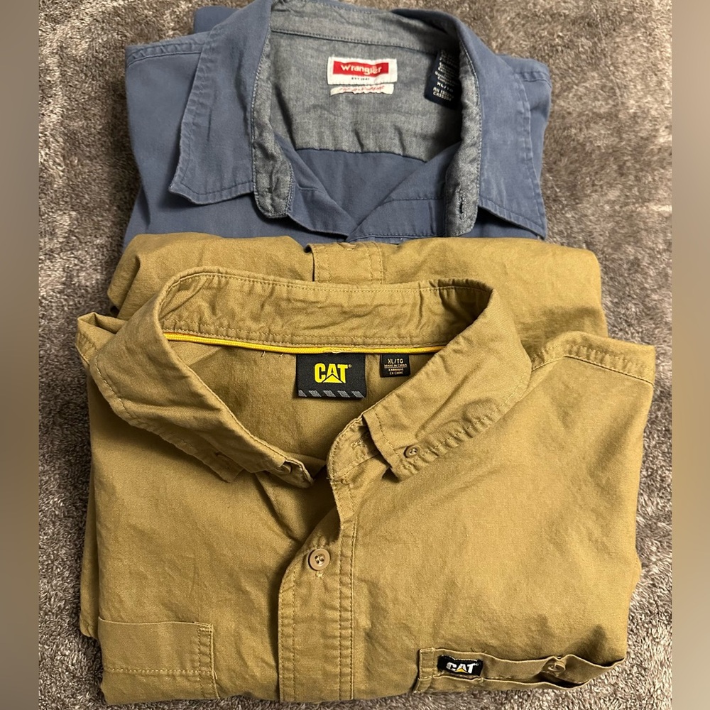 Wrangler Blue and CAT Tan Casual Shirts